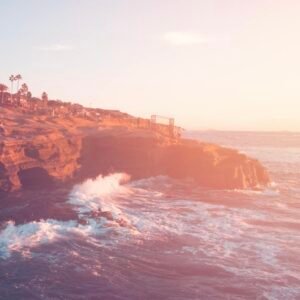 seaside rocks with water and haze/daze